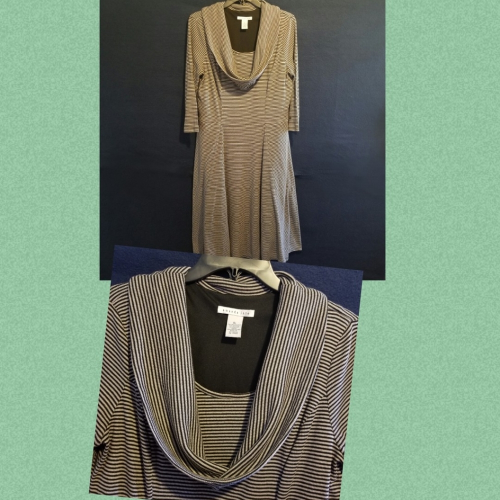 Amanda Lane Midi Length Striped  Dress Featuring A Stylish Cowl Neckline